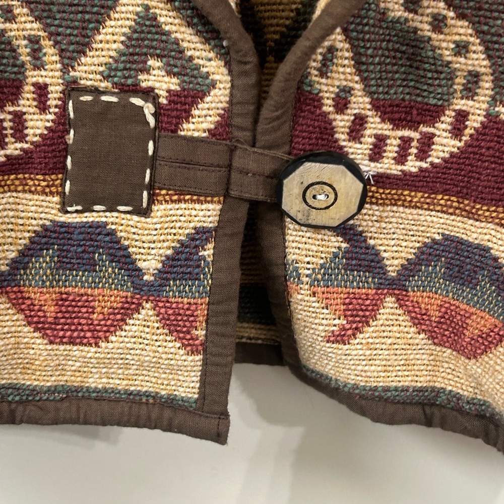 Womens  Vintage Flashback Cropped Southwest Tapestry Jacket Aztec 100% Cotton M - Picture 5 of 7